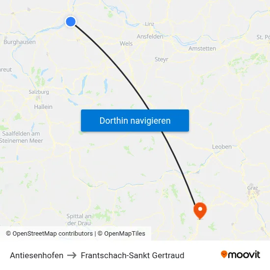 Antiesenhofen to Frantschach-Sankt Gertraud map