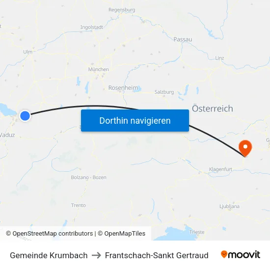 Gemeinde Krumbach to Frantschach-Sankt Gertraud map
