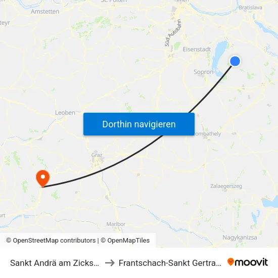 Sankt Andrä am Zicksee to Frantschach-Sankt Gertraud map