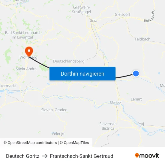 Deutsch Goritz to Frantschach-Sankt Gertraud map