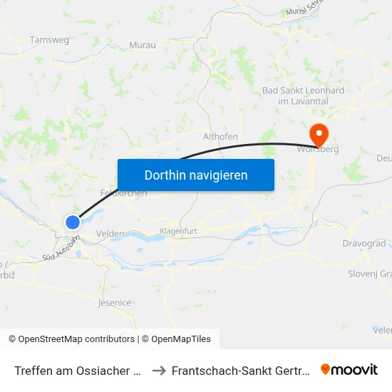 Treffen am Ossiacher See to Frantschach-Sankt Gertraud map