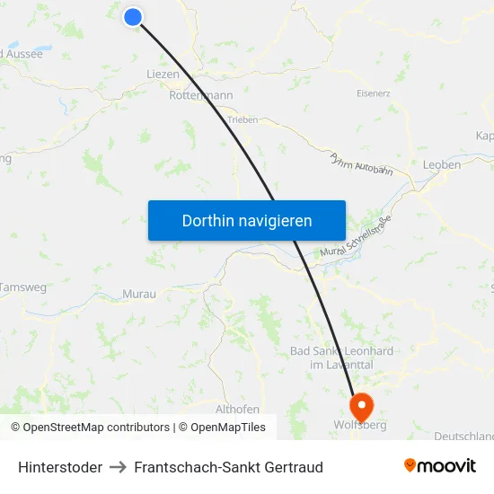 Hinterstoder to Frantschach-Sankt Gertraud map