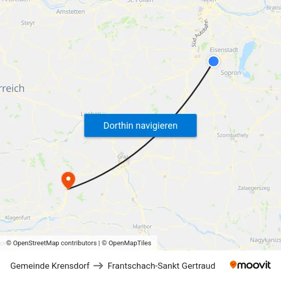 Gemeinde Krensdorf to Frantschach-Sankt Gertraud map