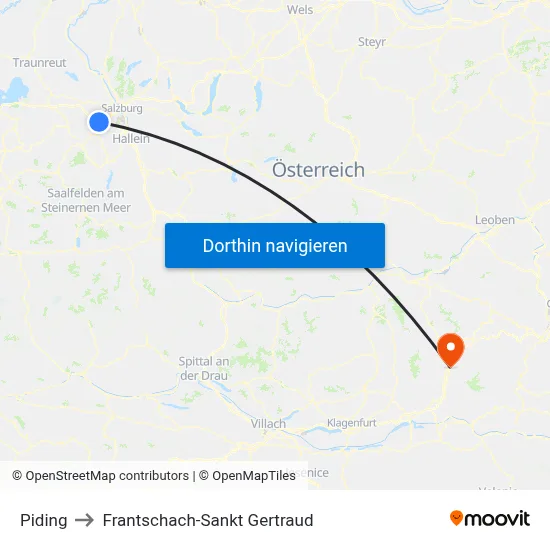 Piding to Frantschach-Sankt Gertraud map