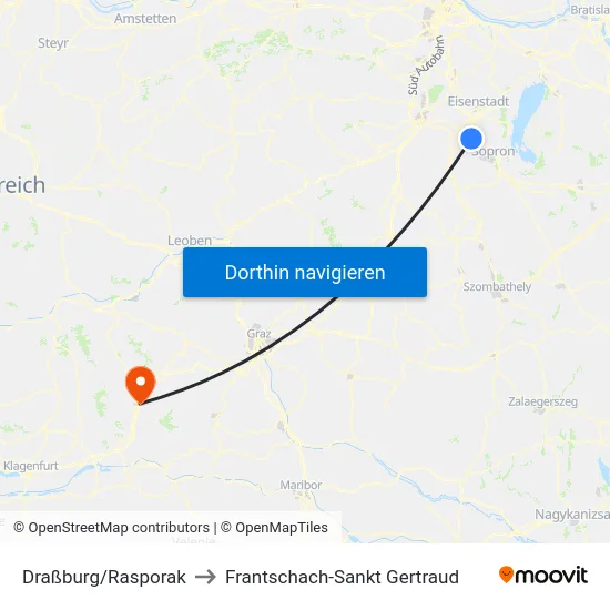 Draßburg/Rasporak to Frantschach-Sankt Gertraud map