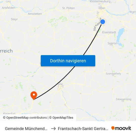 Gemeinde Münchendorf to Frantschach-Sankt Gertraud map