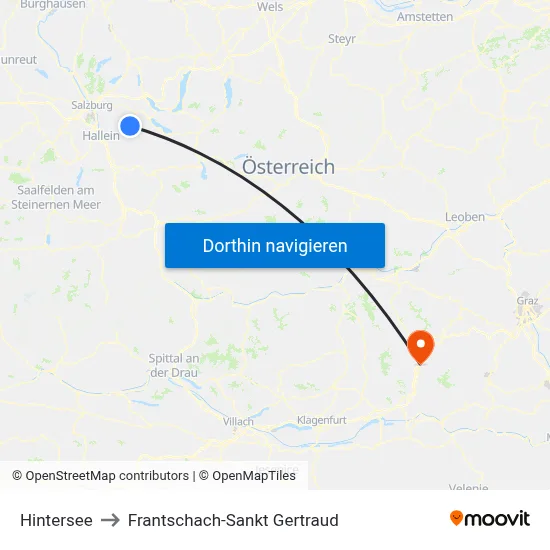 Hintersee to Frantschach-Sankt Gertraud map
