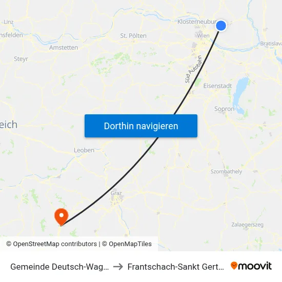 Gemeinde Deutsch-Wagram to Frantschach-Sankt Gertraud map