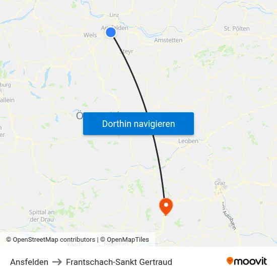 Ansfelden to Frantschach-Sankt Gertraud map