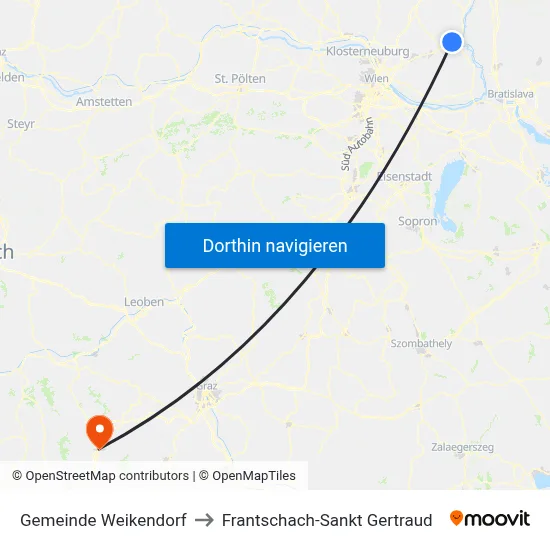 Gemeinde Weikendorf to Frantschach-Sankt Gertraud map