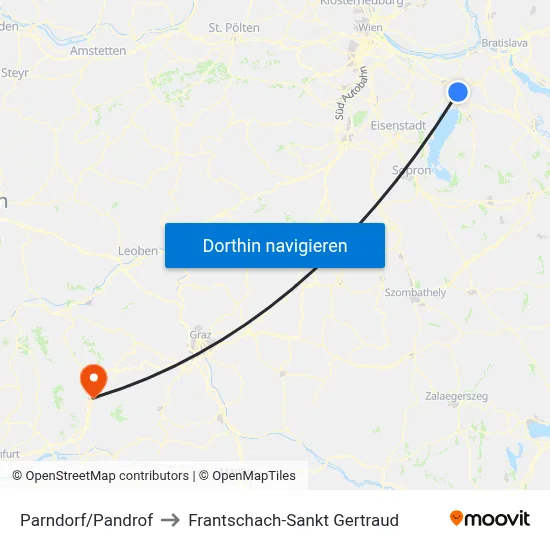 Parndorf/Pandrof to Frantschach-Sankt Gertraud map