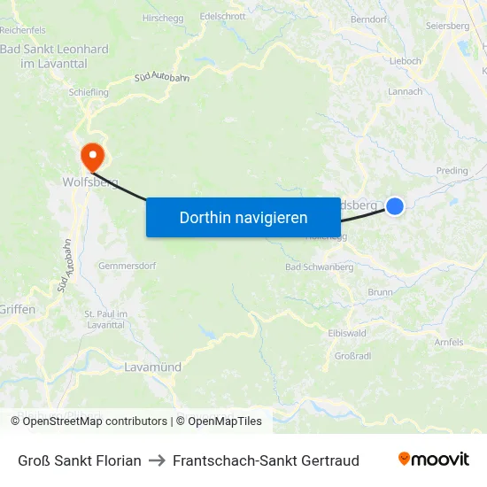 Groß Sankt Florian to Frantschach-Sankt Gertraud map