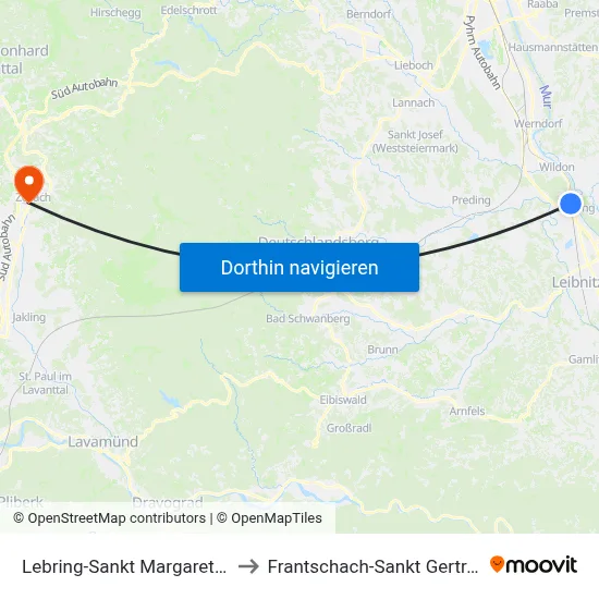 Lebring-Sankt Margarethen to Frantschach-Sankt Gertraud map