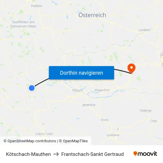 Kötschach-Mauthen to Frantschach-Sankt Gertraud map