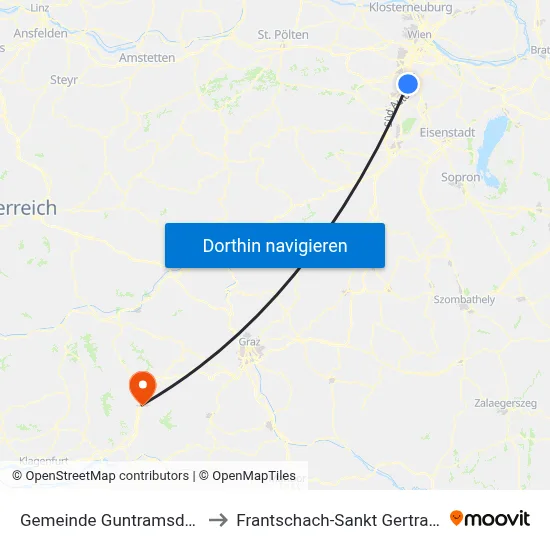 Gemeinde Guntramsdorf to Frantschach-Sankt Gertraud map