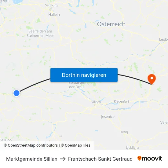 Marktgemeinde Sillian to Frantschach-Sankt Gertraud map
