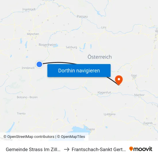 Gemeinde Strass Im Zillertal to Frantschach-Sankt Gertraud map