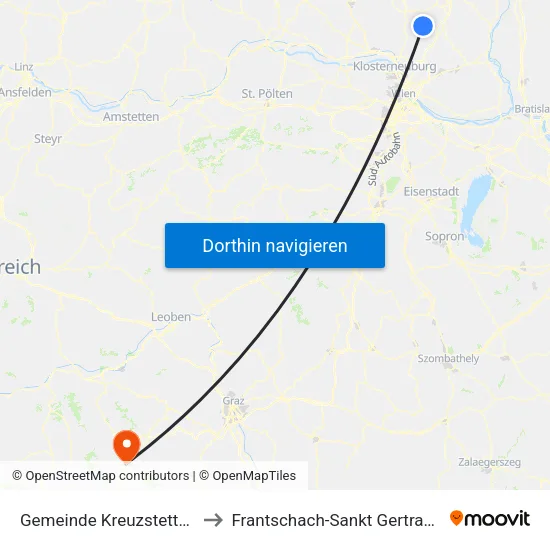 Gemeinde Kreuzstetten to Frantschach-Sankt Gertraud map