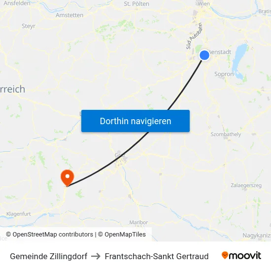 Gemeinde Zillingdorf to Frantschach-Sankt Gertraud map