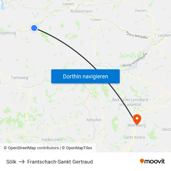 Sölk to Frantschach-Sankt Gertraud map