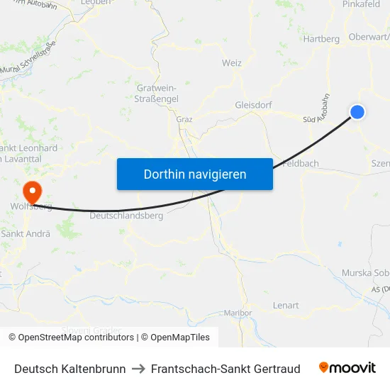 Deutsch Kaltenbrunn to Frantschach-Sankt Gertraud map
