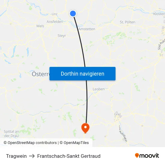 Tragwein to Frantschach-Sankt Gertraud map
