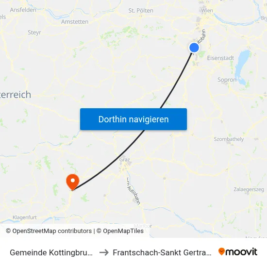 Gemeinde Kottingbrunn to Frantschach-Sankt Gertraud map