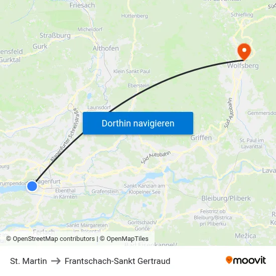St. Martin to Frantschach-Sankt Gertraud map