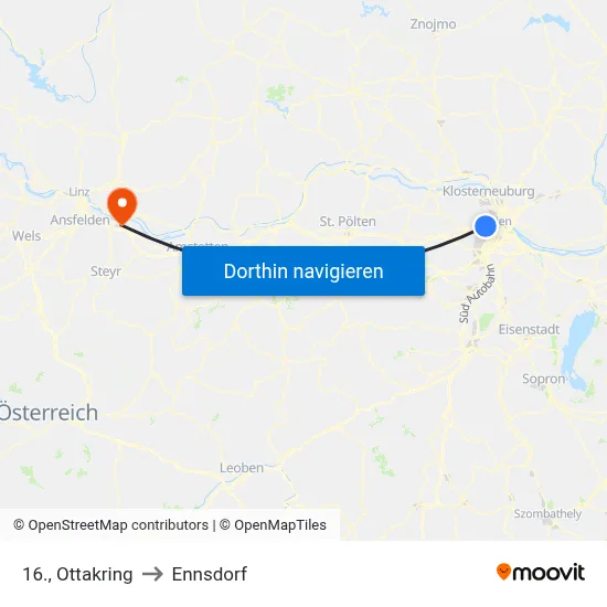 16., Ottakring to Ennsdorf map