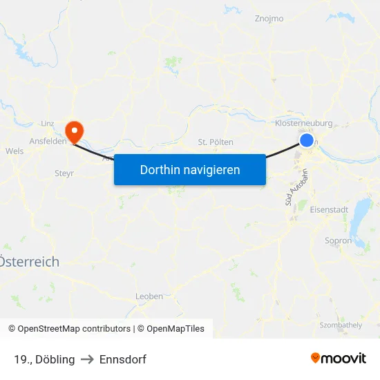 19., Döbling to Ennsdorf map