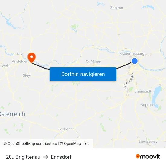 20., Brigittenau to Ennsdorf map