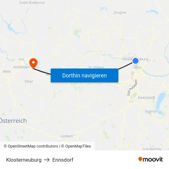 Klosterneuburg to Ennsdorf map