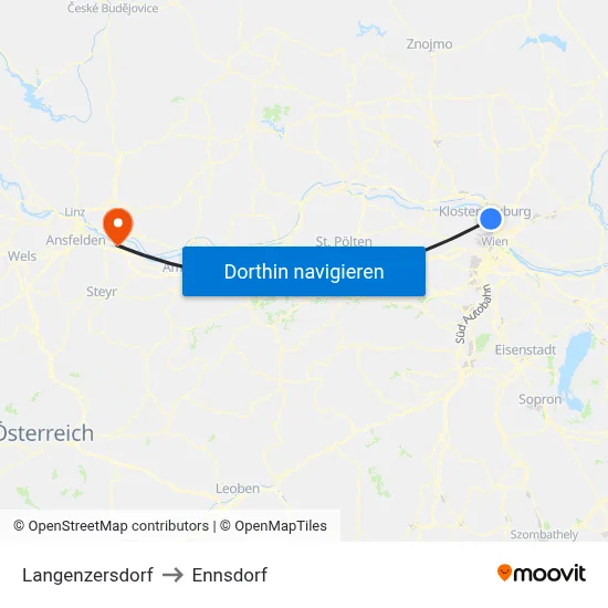 Langenzersdorf to Ennsdorf map
