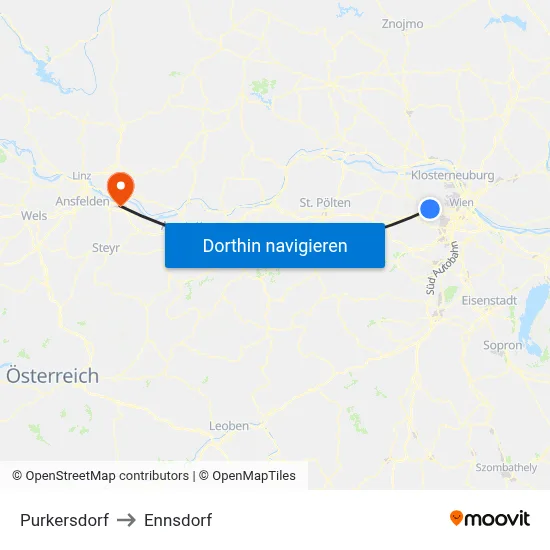 Purkersdorf to Ennsdorf map