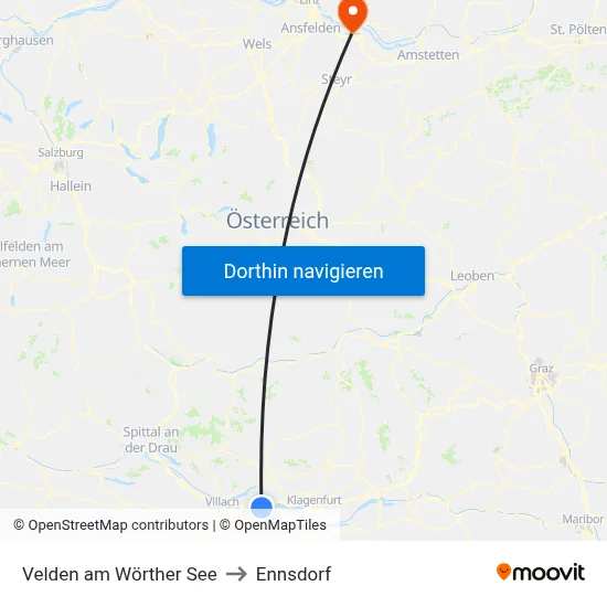 Velden am Wörther See to Ennsdorf map