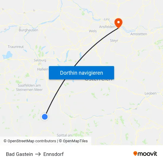 Bad Gastein to Ennsdorf map