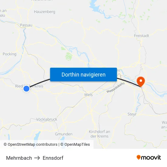 Mehrnbach to Ennsdorf map