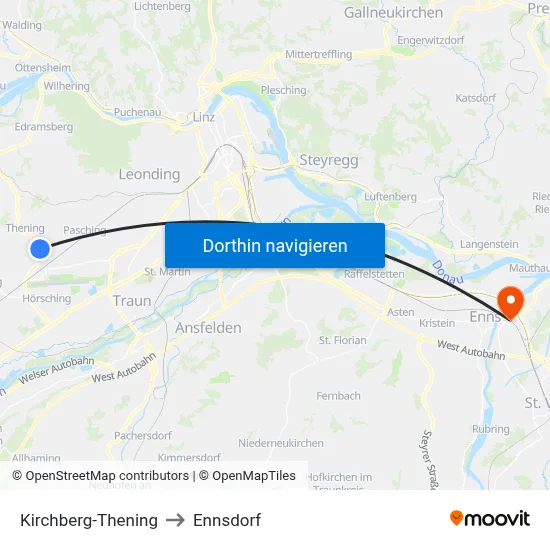 Kirchberg-Thening to Ennsdorf map