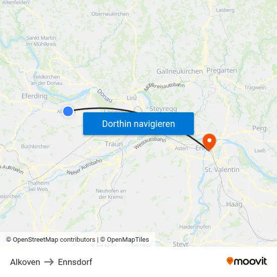 Alkoven to Ennsdorf map