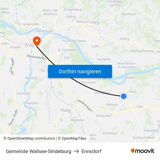 Gemeinde Wallsee-Sindelburg to Ennsdorf map