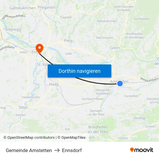 Gemeinde Amstetten to Ennsdorf map