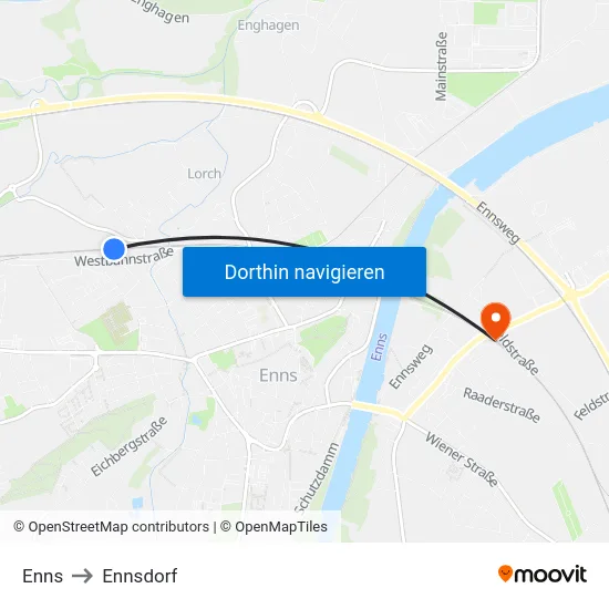 Enns to Ennsdorf map