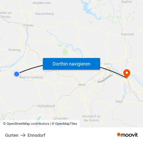 Gurten to Ennsdorf map