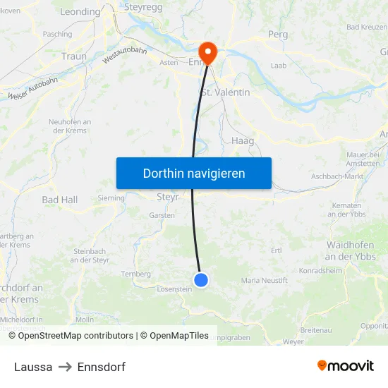 Laussa to Ennsdorf map