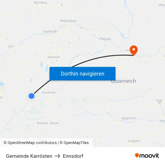 Gemeinde Karrösten to Ennsdorf map