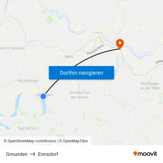 Gmunden to Ennsdorf map