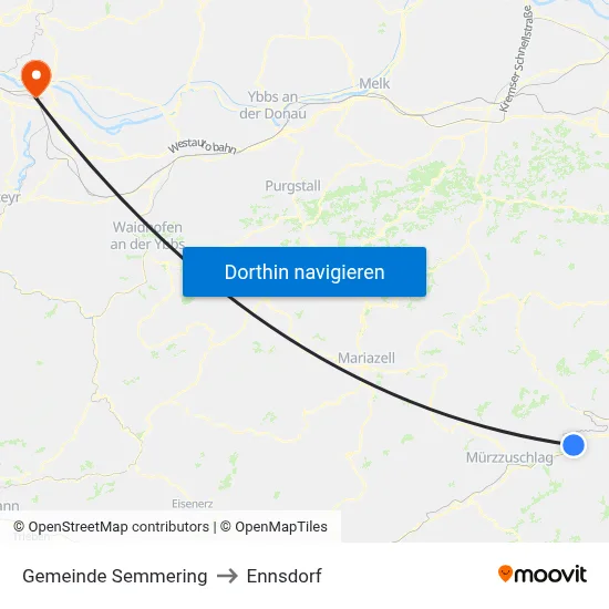 Gemeinde Semmering to Ennsdorf map