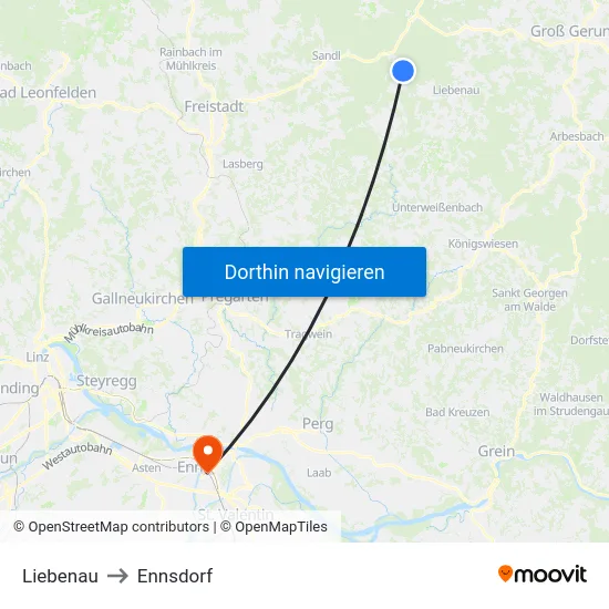 Liebenau to Ennsdorf map