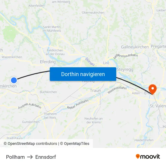 Pollham to Ennsdorf map