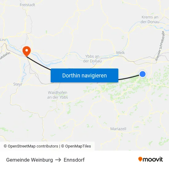 Gemeinde Weinburg to Ennsdorf map